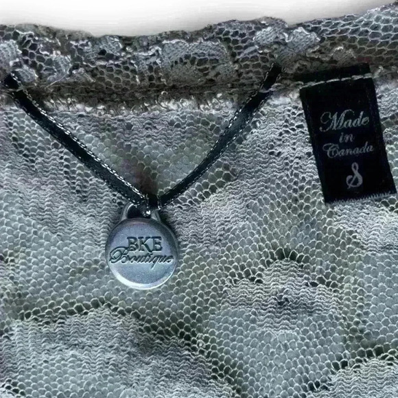 Lace Long Sleeve‎ Top Nude Sparkle Sheer Overlay Blouse Floral Glitter V-Neck S - Picture 2 of 5